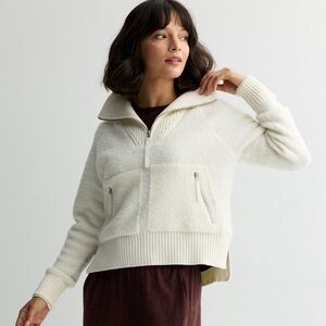 FLX‎ Chunky Quarter Zip Boucle Sweater in Ivory Women’s Size Small
